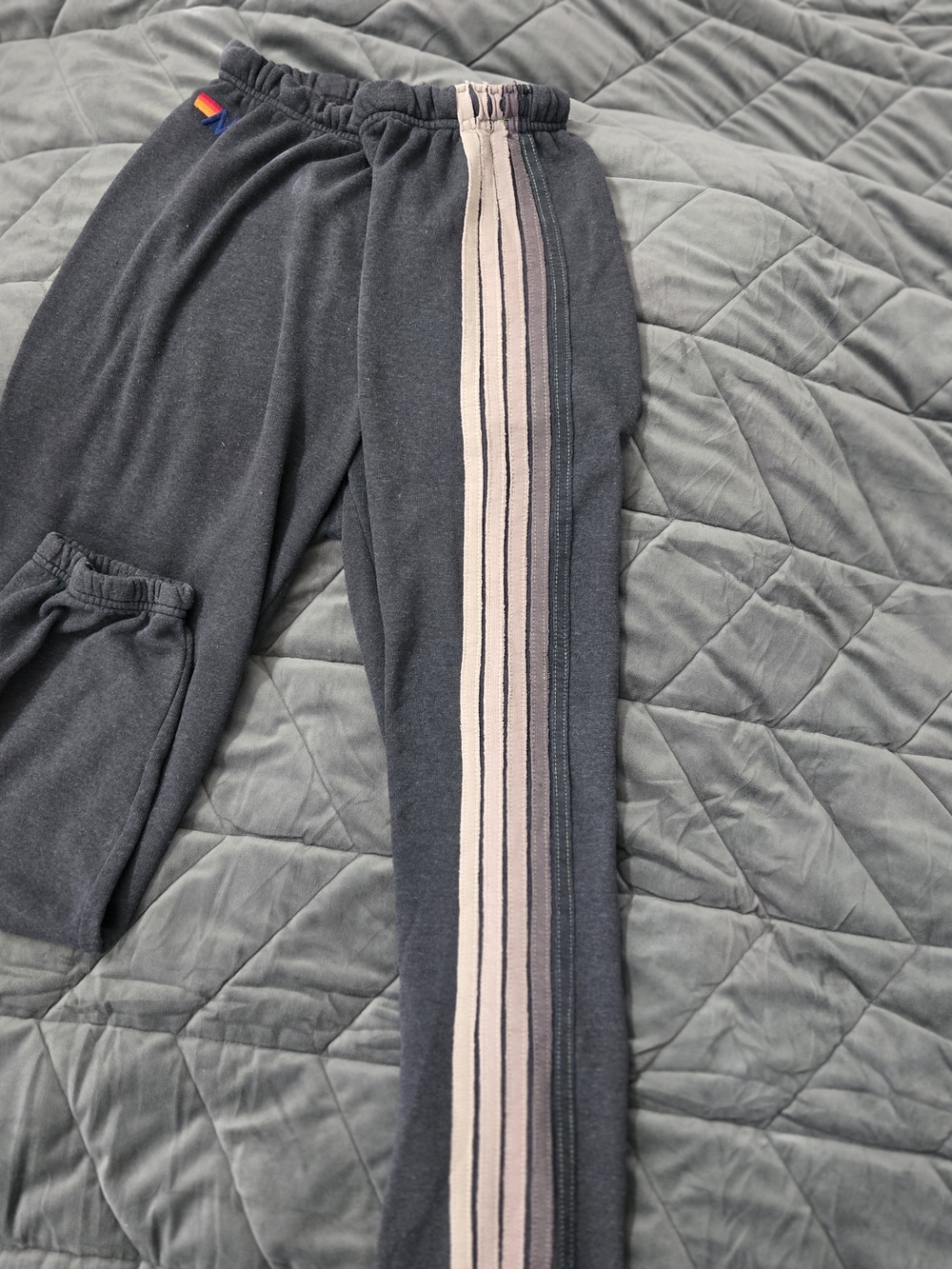 Aviator Nation Charcoal Crewneck Set with Neutral Stripe, SM top & LG bottom - Picture 5 of 7